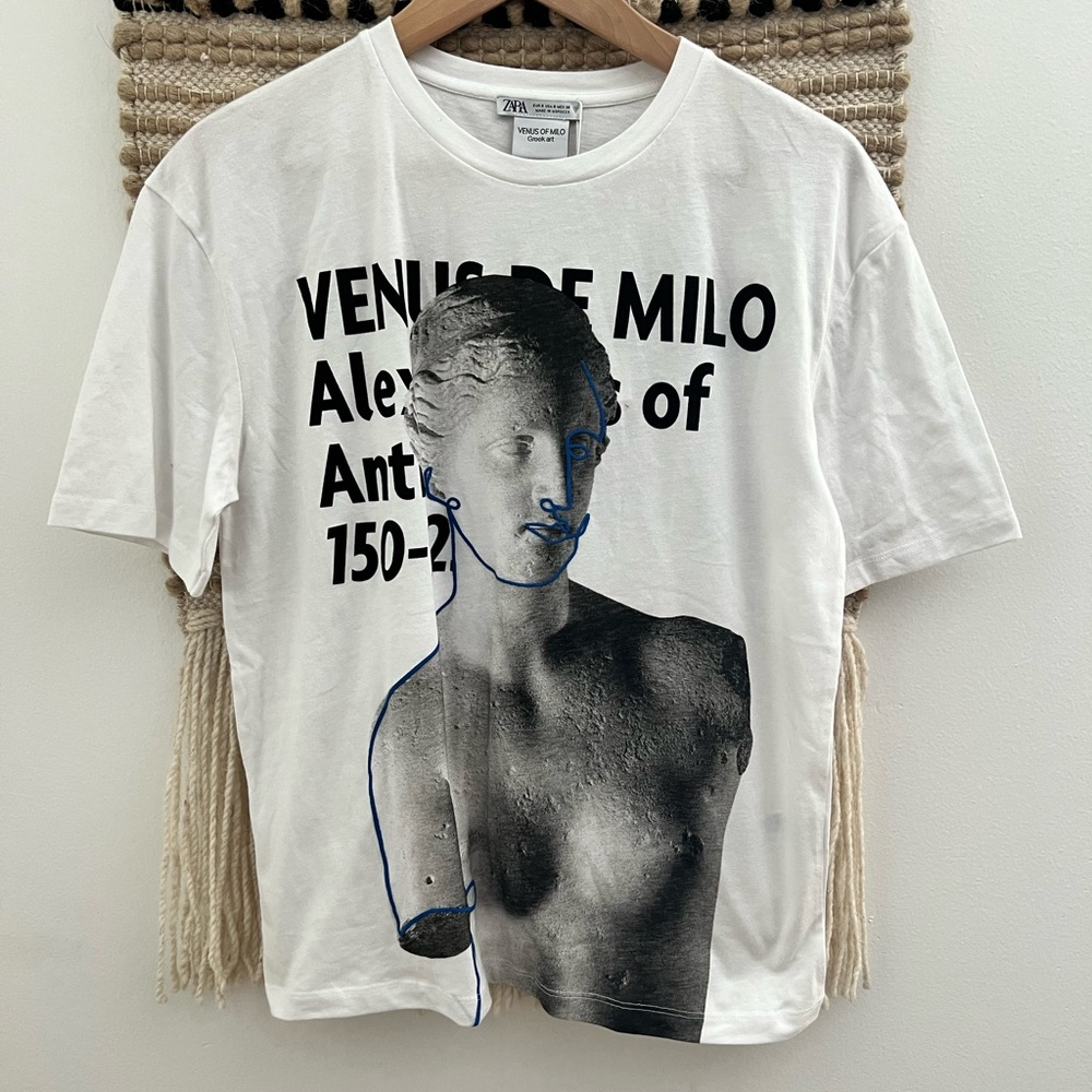 Zara White T-Shirt with Artistic Print